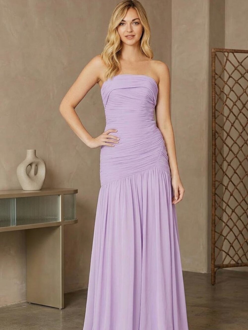 New Lilac Strapless Mermaid Long Festive Dress w/ Ruched Design AC 6132